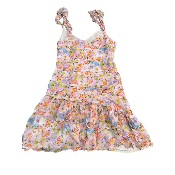 LoveShackFancy Desra Floral Ruffle Mini Dress 100% Viscose Lined Pink XS - Picture 7 of 14